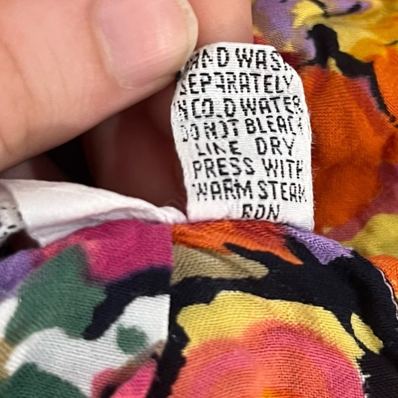 Vintage Phool Viscose Boho Parrot Floral Print Yellow Purple Orange Pockets L - Picture 7 of 8